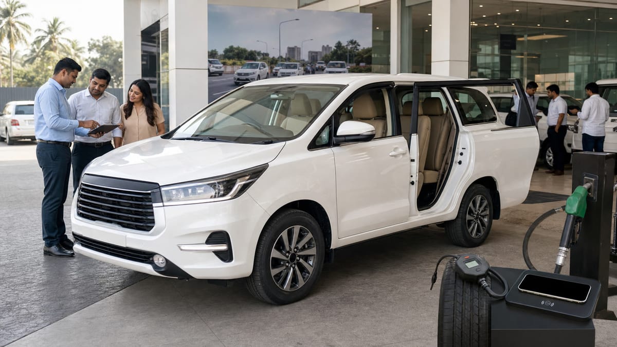 Updated diesel MPV at an Indian dealership with family and fleet buyer fuel efficiency context