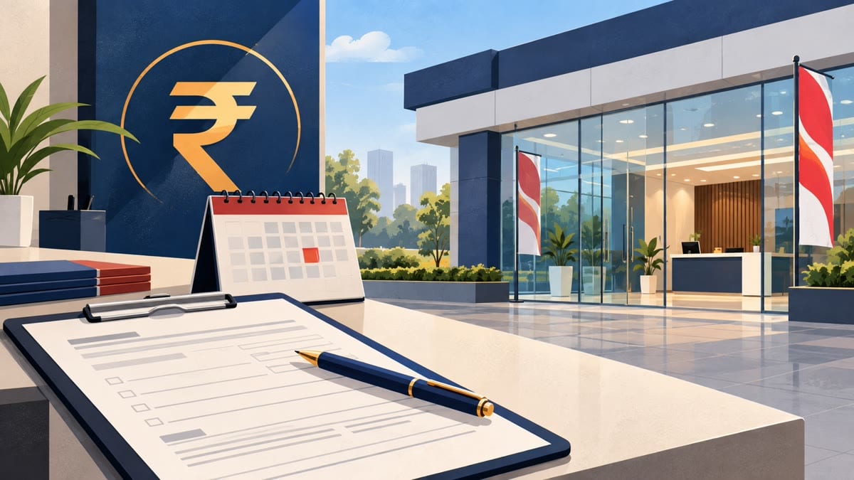 Illustrated Indian dealership booking desk with calendar and rupee symbol, representing Honda Elevate facelift pre-launch bookings