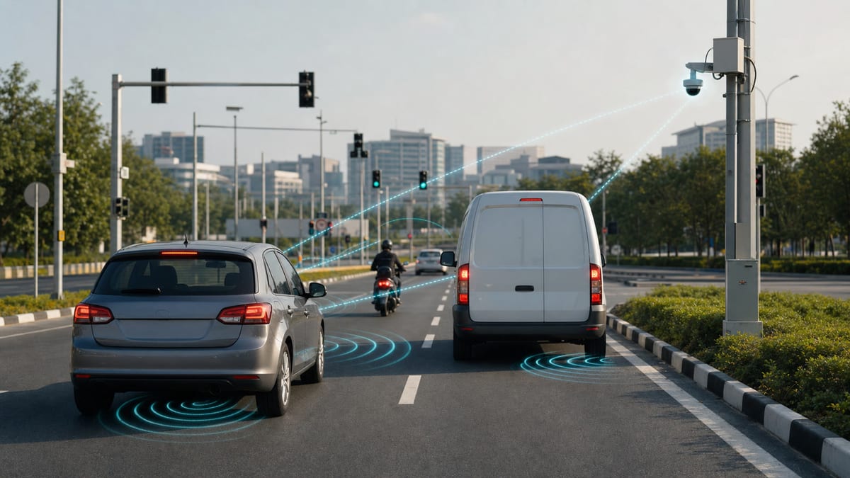 Connected vehicles using V2X and radar safety technology on an Indian expressway