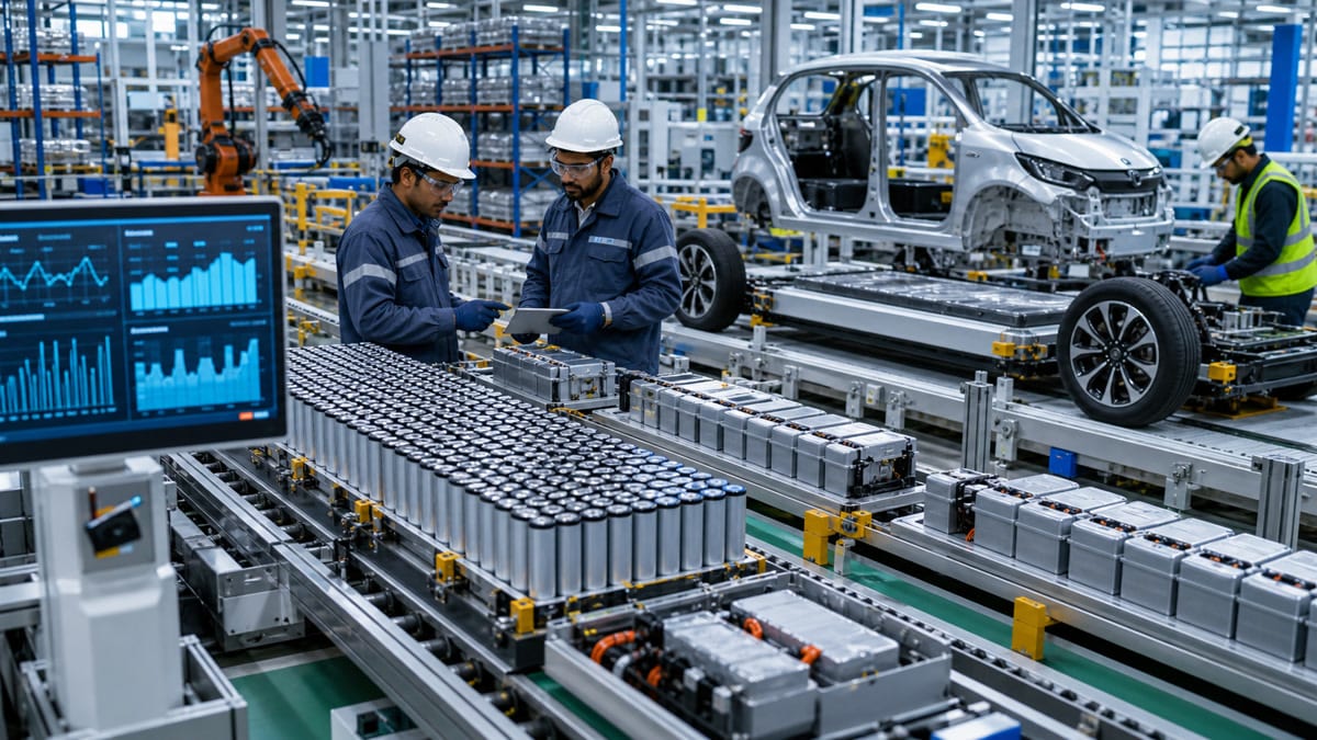 Lithium-ion battery cell manufacturing line linked to electric vehicle production in India