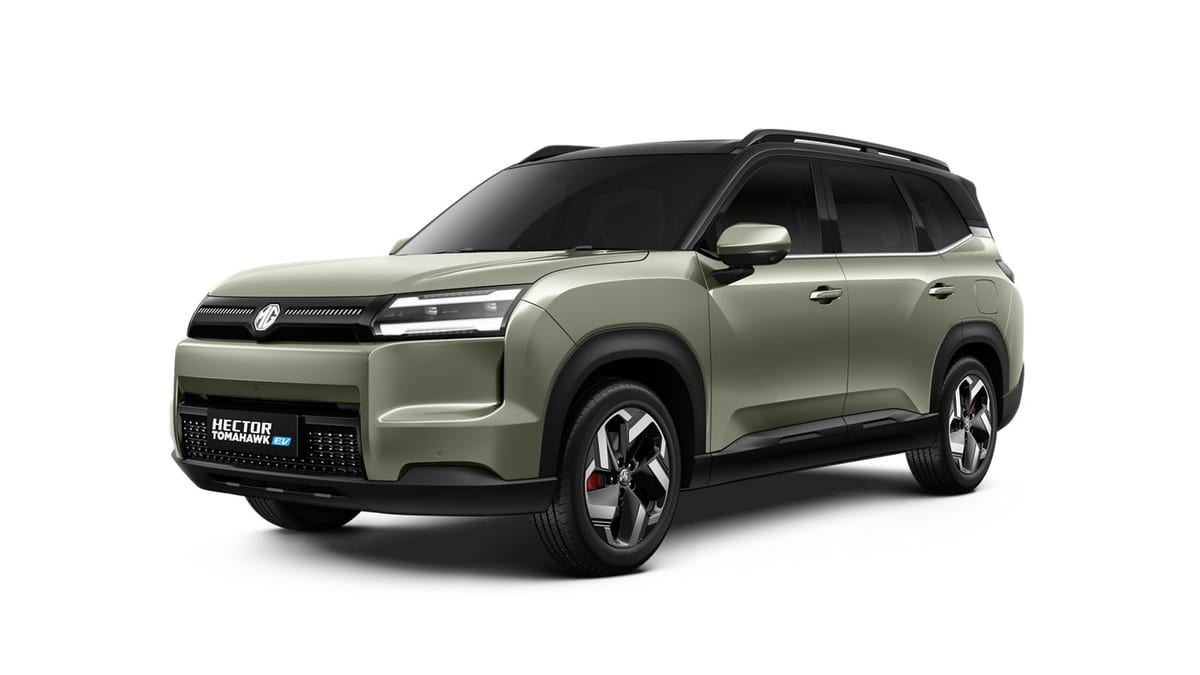 Official image of the MG Hector Tomahawk EV in a green and black finish