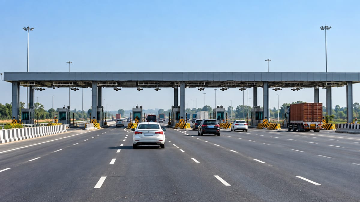 Representative multi-lane free-flow toll plaza on a divided Indian highway