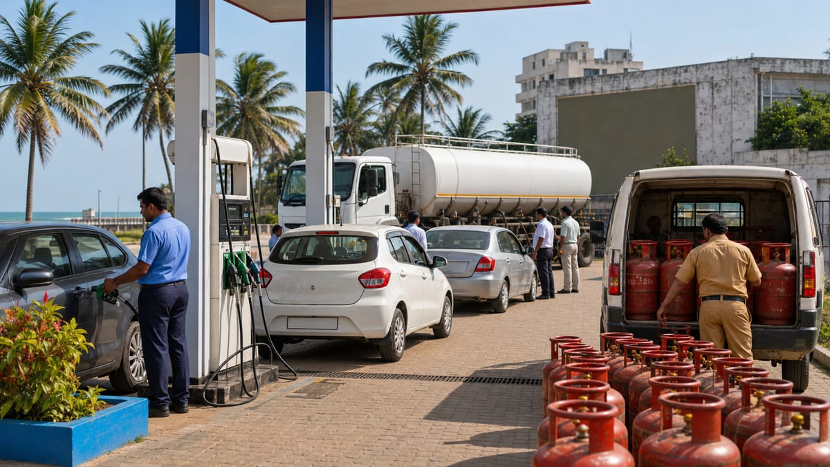 Normal petrol diesel and LPG supply operations in Tamil Nadu and Puducherry with tanker delivery and fuel station activity
